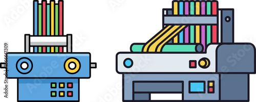Colorful printing machines with bright ink rollers in a vibrant design on a transparent background for printing technology and graphic arts purposes