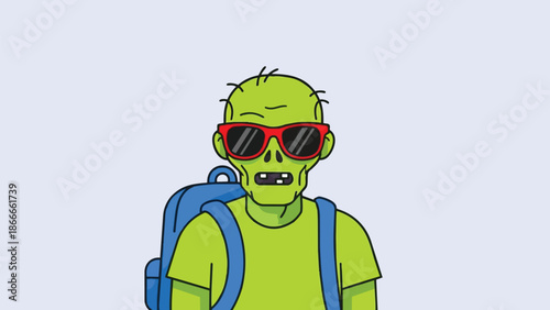 Cartoon Zombie Tourist with Backpack and Sunglasses Illustration.