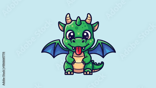 Wallpaper Mural Adorable Green Dragon Cartoon Character with Playful Expression. Torontodigital.ca