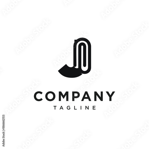 Letter J Paper Clip Logo Icon Vector