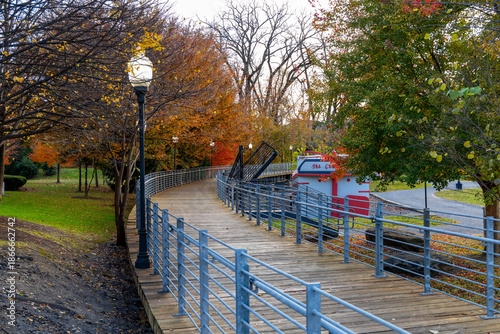 Cumberland, Maryland , USA, 11 08 2025 Photo of the boardwalk along the canal place in Cumberland Maryland on 11/08/2025 along the C&O Canal