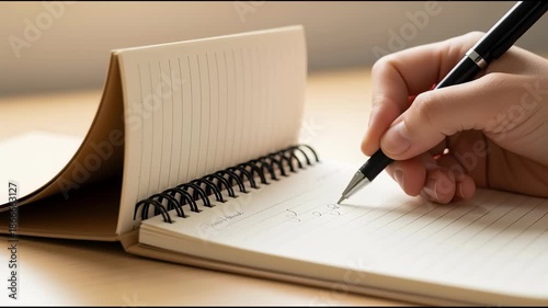 Hand Writing in Notebook with Pen.