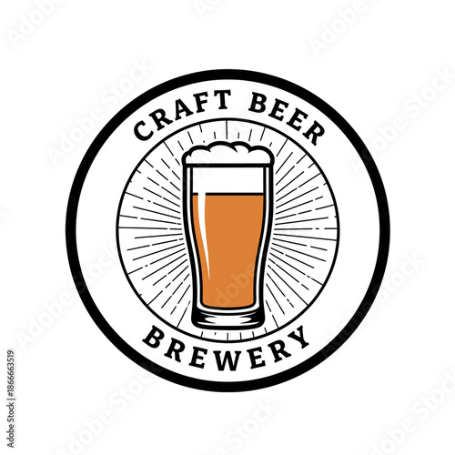 Craft Beer Brewery Logo Design with Glass of Beer.