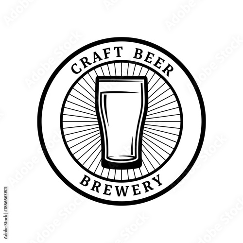 Craft Beer Brewery Logo Design with Glass and Sunburst.
