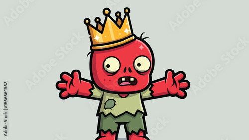 Cartoon Zombie King with Crown and Tattered Clothes.
