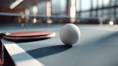 Close-up of a white golf ball on a textured tee mat with blurred background