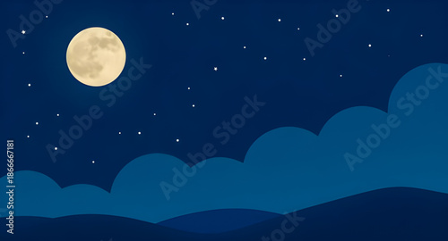 moon, night, cartoon, background, sky, stars, moonshine, dark, nighttime, fantasy, dreamy, cute, illustration, vector, flatdesign, simple, playful, kids, fairy, fairytale, magic, celestial, space, gal