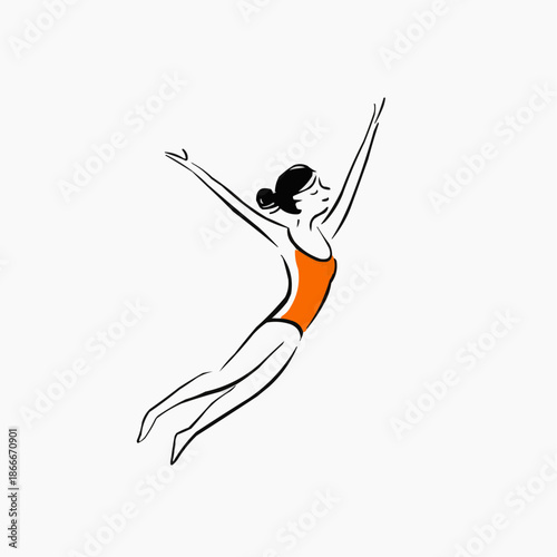 Naive vector illustration of a woman in an orange swimsuit, ideal for fitness blogs, swimming promotions, or wellness advertisements.
