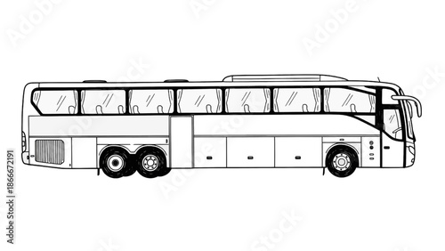 Vector illustration of a large tourist bus or coach, side profile, on transparent background
