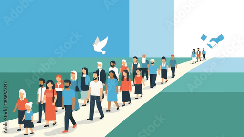 Diverse Group of People Walking Together.