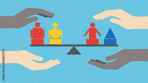 Hands Balancing Human Figures on Scale.