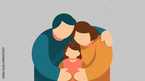 Illustration of a Family Hugging Together.