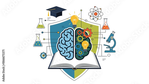 Illustration of Brain and Education Symbols.