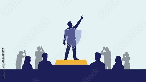 Man Standing on Podium Leading People.