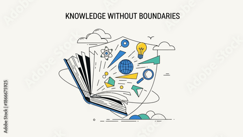 Open Book with Educational Icons Emerging.