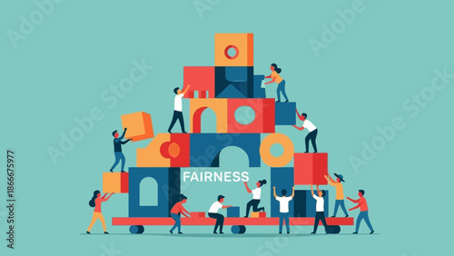 People Building Large Stacked Shipping Containers.