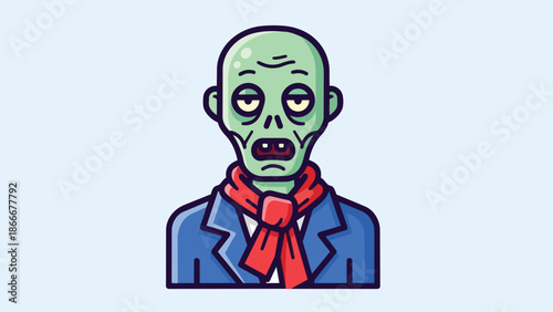 Cartoon Zombie Character with Red Scarf and Blue Jacket.