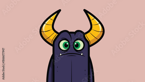 Cartoon Monster with Horns and Big Eyes on Pink Background.