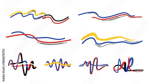 Abstract Colorful Brush Strokes and Wavy Lines Collection.