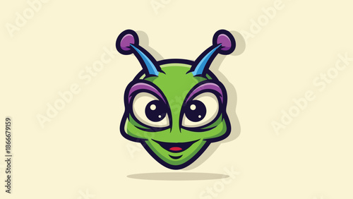 Cartoon Alien Head with Antennae and Big Eyes.