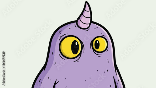 Cartoon Purple Monster with Yellow Eyes and a Single Horn.