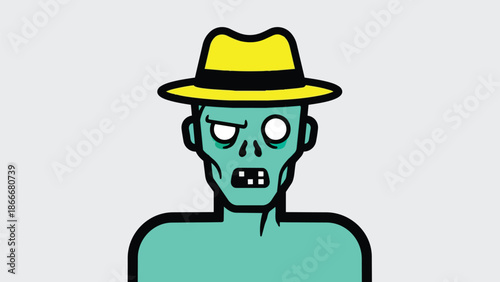 Cartoon Zombie Character Wearing a Yellow Hat Illustration.