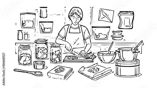 Zero Waste Food Prep Concept (Vector)