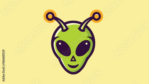 Cartoon Alien Head with Antennae and Large Eyes.