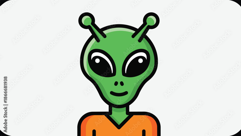 Obraz premium Cartoon Alien Character with Green Skin and Antennae.