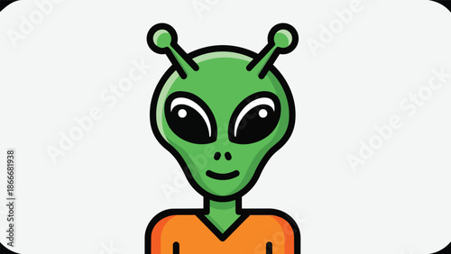 Cartoon Alien Character with Green Skin and Antennae.