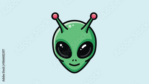 Cartoon Alien Head with Large Eyes and Antennae.