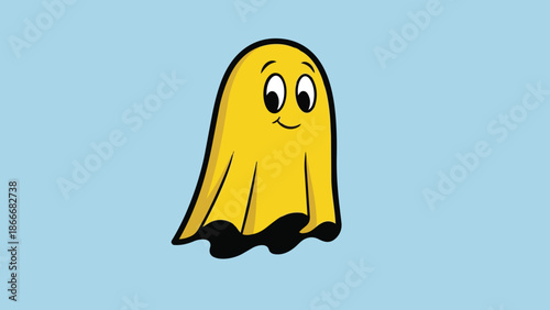 Cartoon Yellow Ghost with Black Bottom and Cute Face.