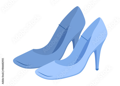Pump women blue square toe heel flat pair. Modern dress footwear with clean lines for office, polished look. Technical illustration, CAD mockup, smooth vector men unisex isolated refined style.