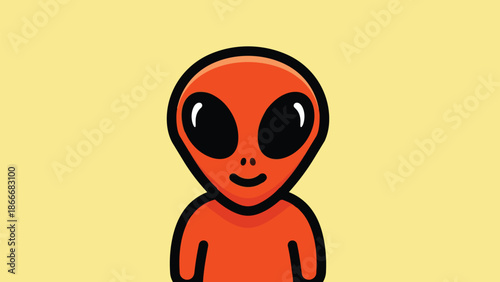 Cartoon Alien Character with Large Eyes and Orange Skin.
