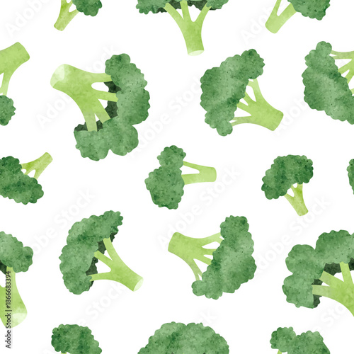 Seamless watercolor broccoli pattern. Vector food background