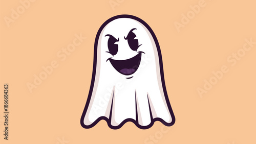Cartoon Ghost with Mischievous Expression on Light Orange Background.