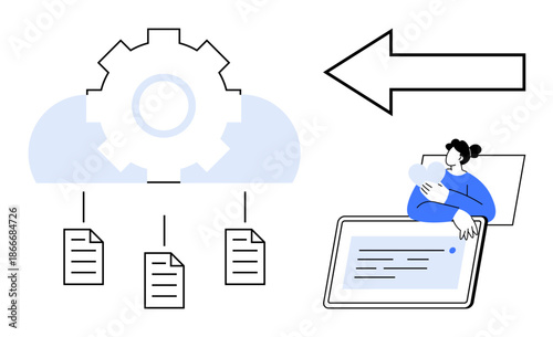Cloud computing concept. Cloud computing enables data storage and access via automation and remote systems. Cloud computing is vital for technology, business, IT, collaboration, and innovation
