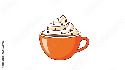 Cartoon Coffee Cup with Whipped Cream and Chocolate Chips - Isolated