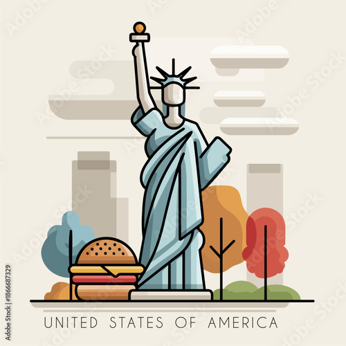 Stylized Flat Design Illustration of United States Icons