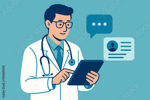 Doctor Using Tablet for Patient Information and Communication.