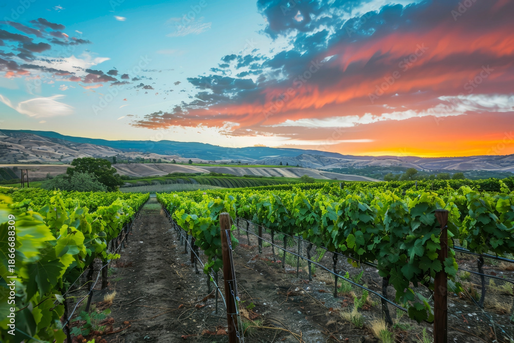 Fototapeta premium Beautiful vineyards in the sun. Generative AI