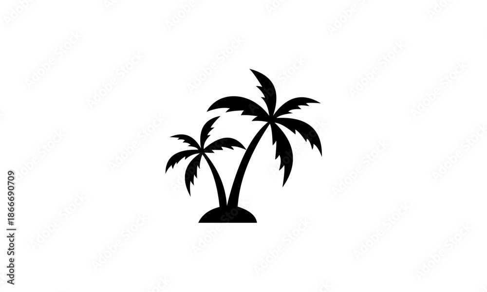 Obraz premium Silhouette of two palm trees on a small island.