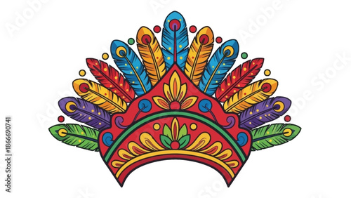 Colorful Feather Headdress Illustration A Vibrant Decorative Element for Design and Artistic Projects