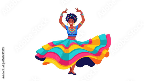 Joyful Dancer in Colorful Attire, Celebrating Culture and Movement on a White Background