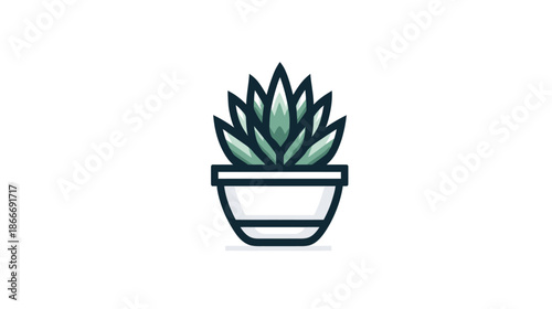 Minimalist vector illustration of a potted succulent plant. Simple graphic icon of an indoor houseplant in a white pot, isolated on white.