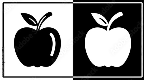 Minimalist black and white apple icon set, fruit silhouette in positive and negative space, vector graphic symbol.