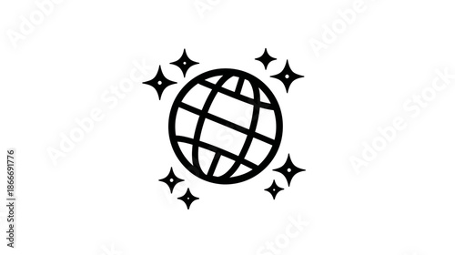 Worldwide clean Earth globe outline icon with glitter effect, symbolizing global hygiene, environmental care, quality, or universal connection.