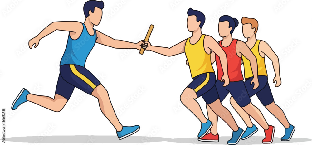 Fototapeta premium Men Running in a Relay Race.
