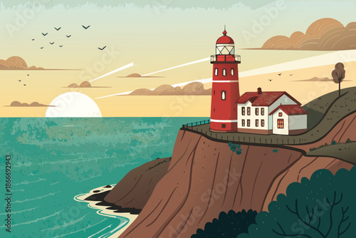 Peaceful Lighthouse Cliff Sunrise F