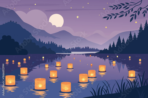 Peaceful Floating Lantern Lake